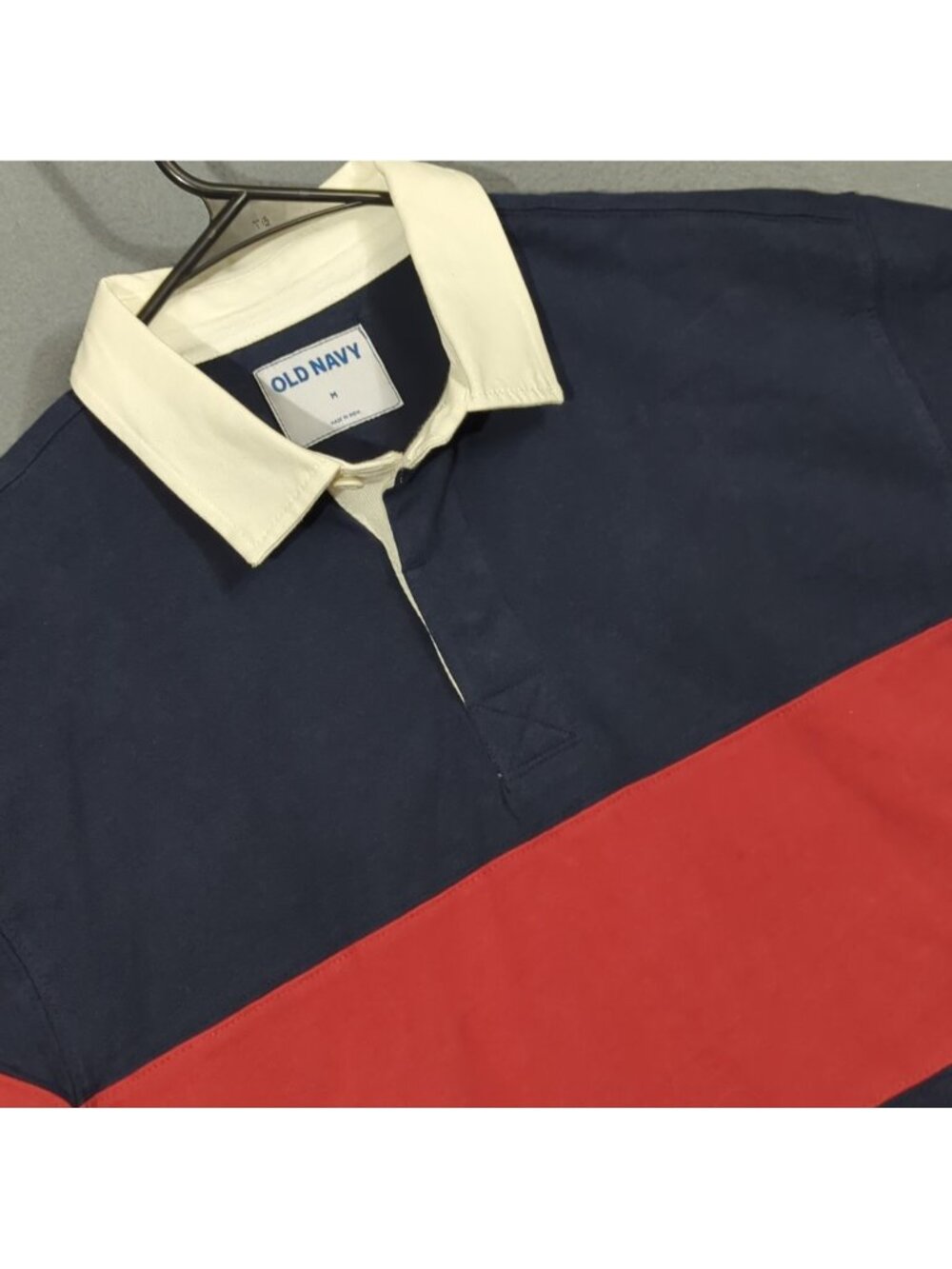 Old Navy Rugby Shirt Men's M Red And Blue Cotton Long Sleeve Polo